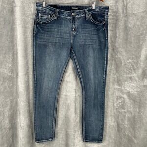 ZCO Jeans Womens 18 Skinny Embellished Cross Feather Pocket Medium Wash Stretch